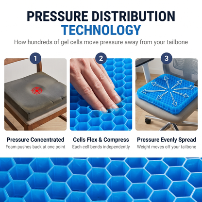 Pressure distribution technology: how CellGel+ honeycomb gel cells spread weight away from the tailbone